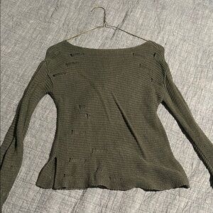 Olive Green Distressed Sweater